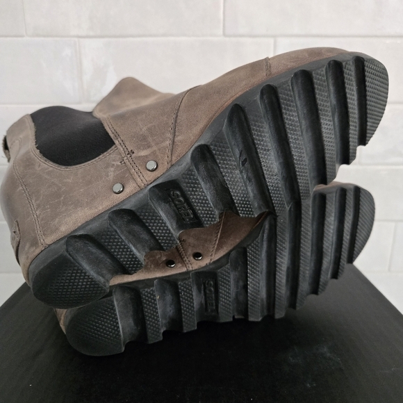 Sorel Lea Wedge Leather Boots Brown Gray Black Kettle Taupe Size 7.5 NL2334 - Picture 8 of 10